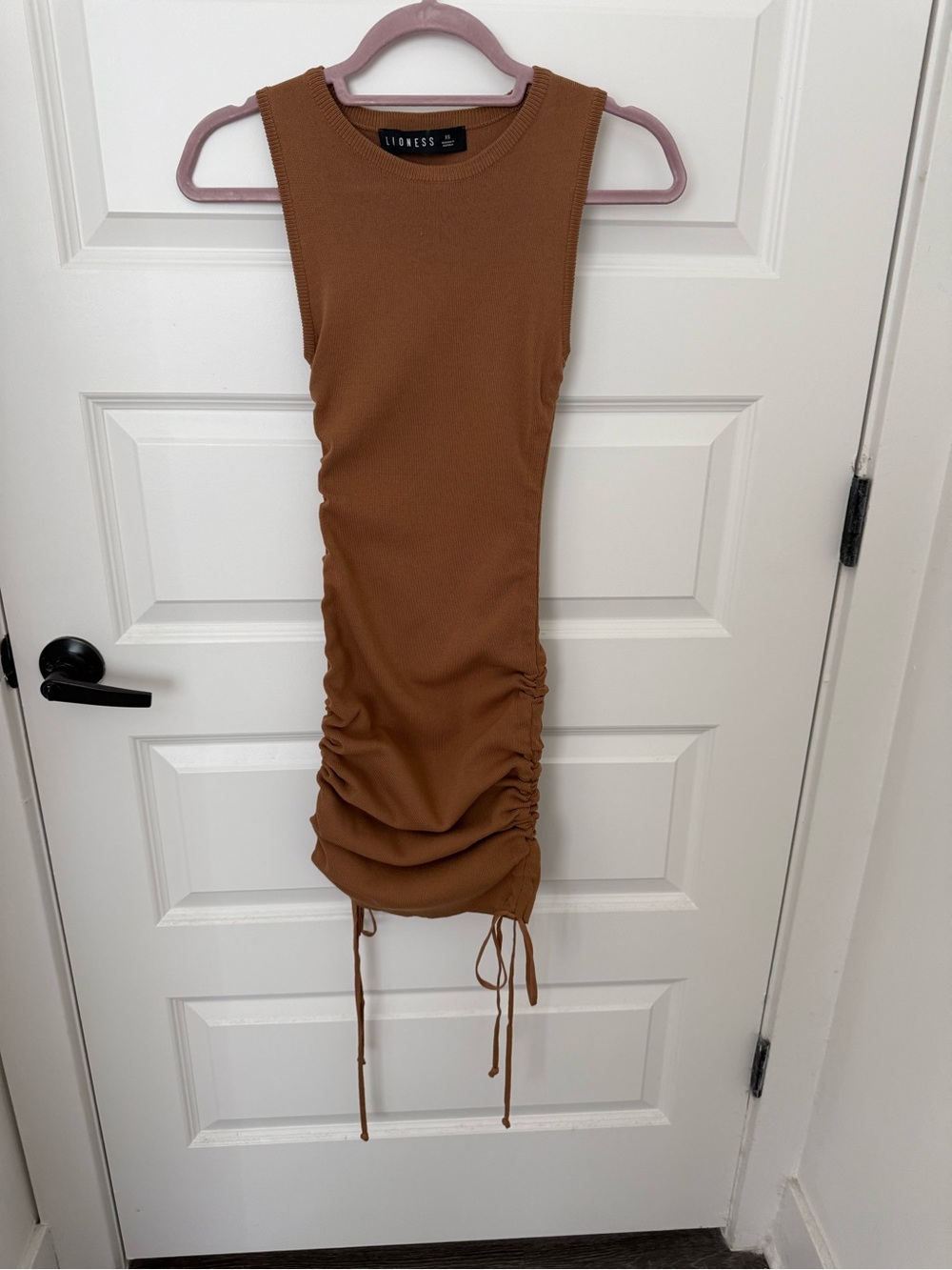 Lioness Ribbed Knit Crewneck Sweater in Camel